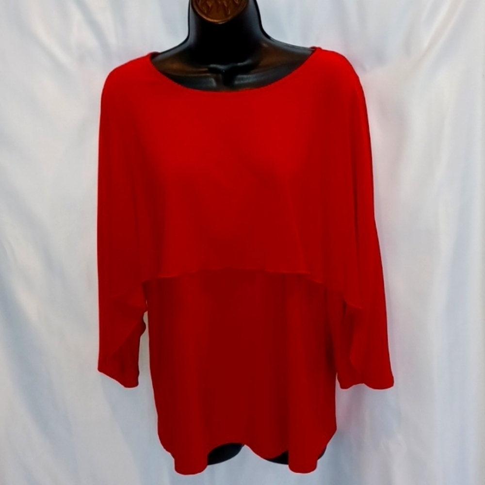 DKNY Strechy 3/4 sleeve Tunic Top, bright red, sz M